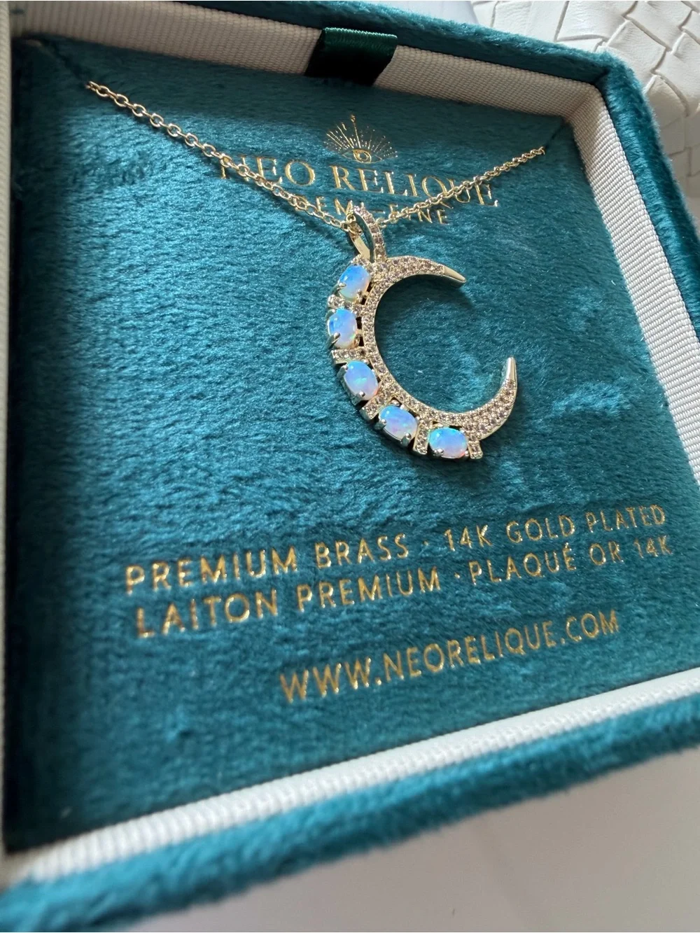 Gold opal Crescent moon Necklace